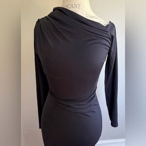 Zara Black Long-Sleeve Bodycontour Off Shoulder Evening Dress